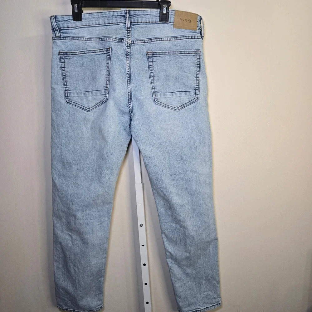 M.B.X Slim Fit Light Wash Stretch Denim Jeans W36 L30 Acid Wash Blue